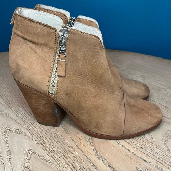 Rag & Bone Margot Suede Leather Ankle Boot Zip Up Stacked Block Heel Tan US 10 - Picture 2 of 10